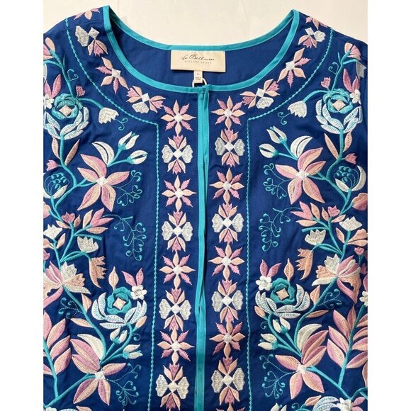 LA BELLUM HILLARY SCOTT Embroidered Short‎ Jacket Women's 1X Cobalt Multi NWT - Picture 8 of 15